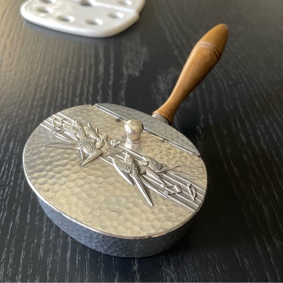 Vintage Silver Bronze Silver-Plated Tarnish Resistant With Lid Handle Jewelry Bo - Picture 5 of 11